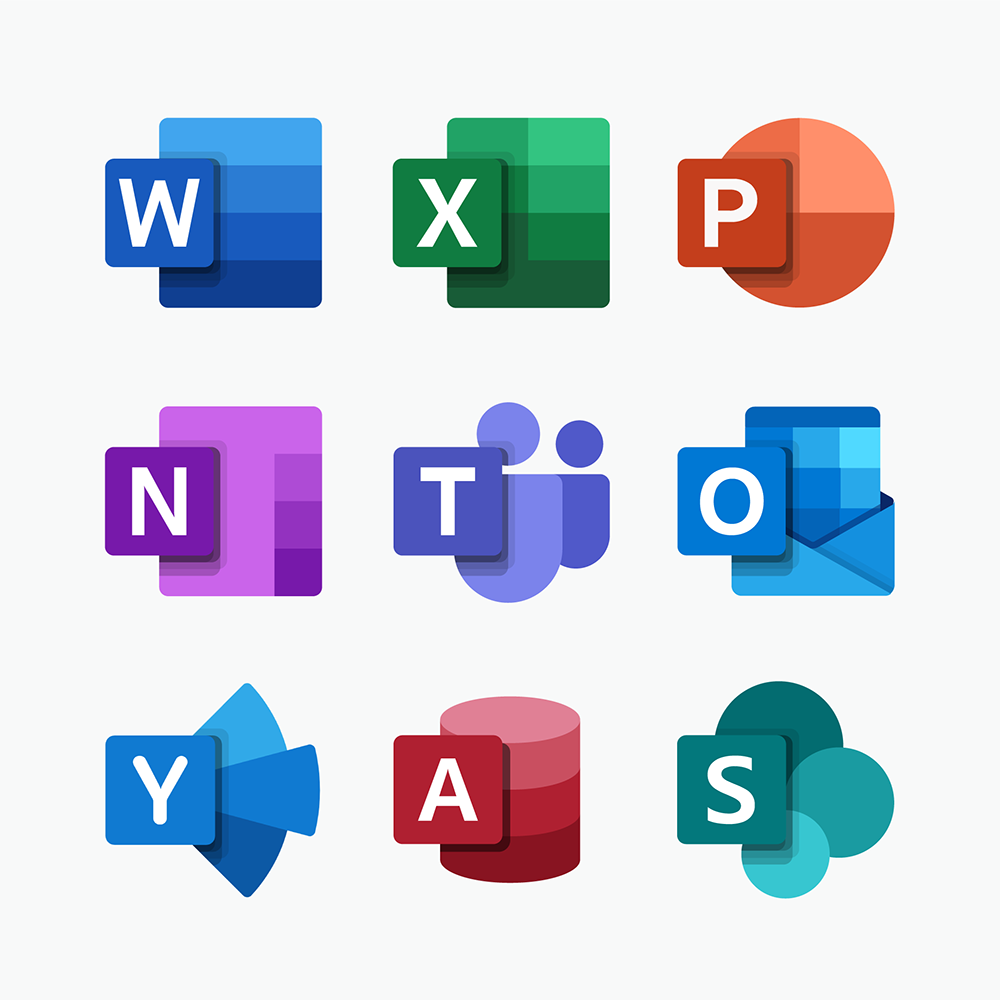 Various Microsoft 365 App icons such as Outlook, Sharepoint and Teams.